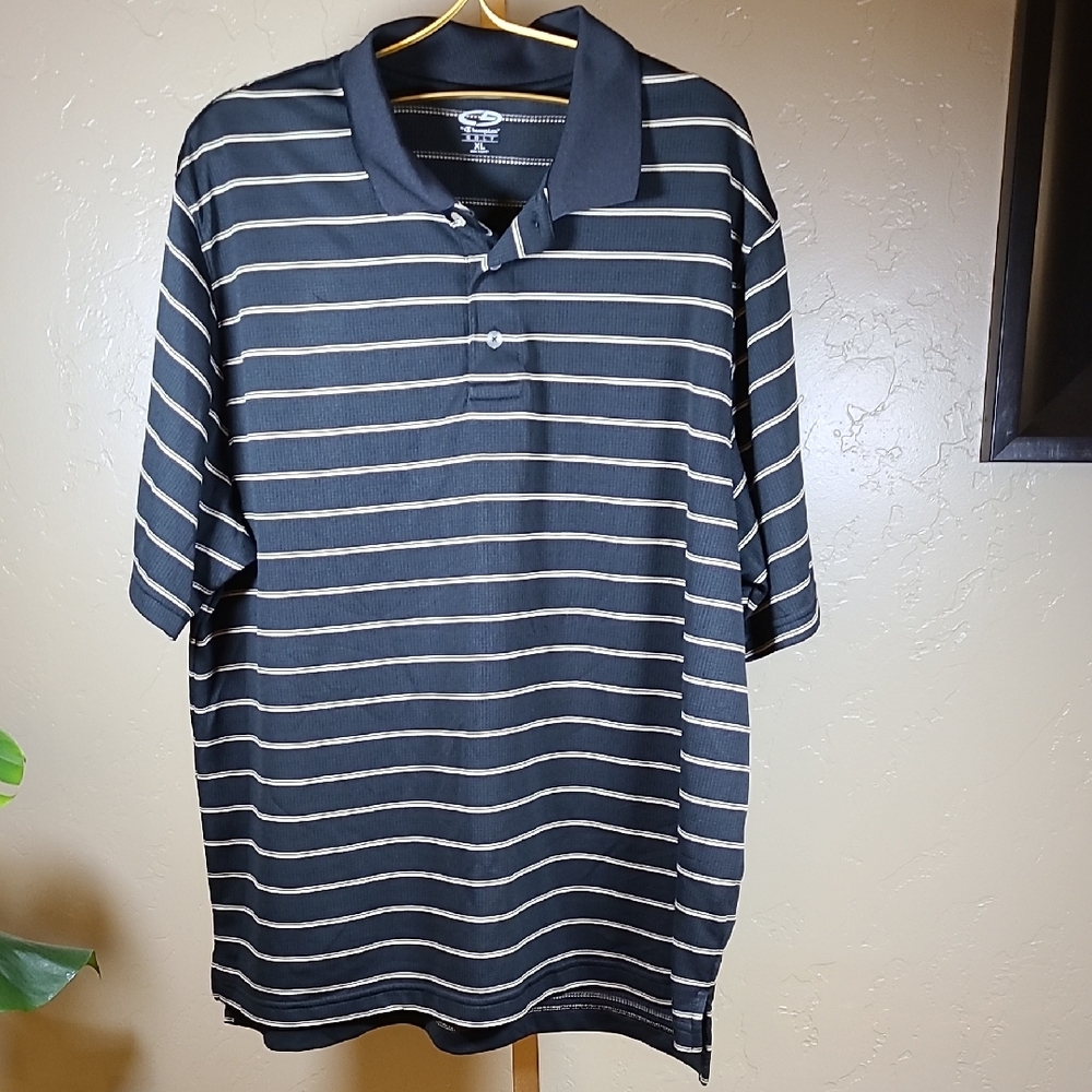 Champion Black and White Polo Golf Shirt Classic Striped Design XL